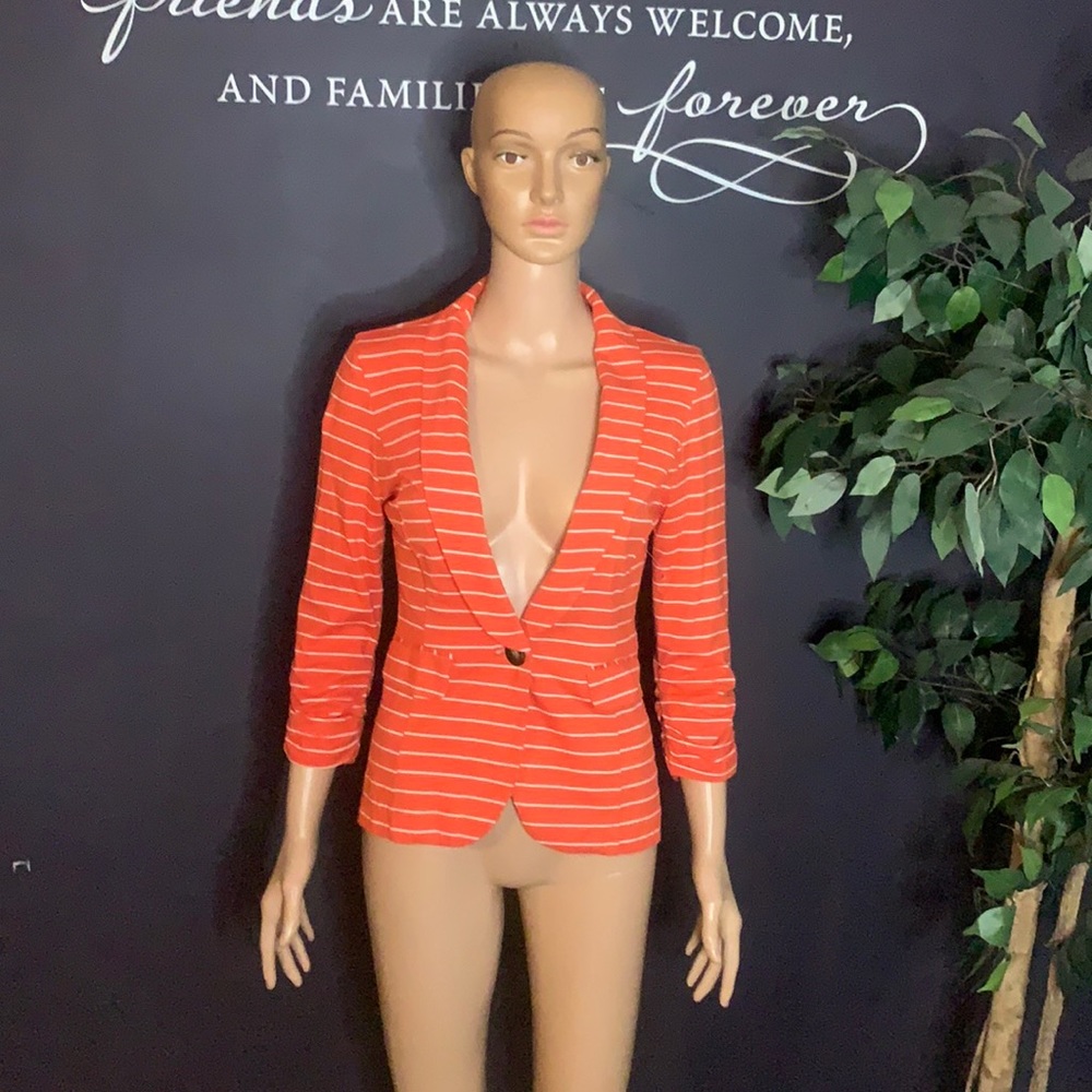 Charlotte Russe Orange White Cotton Blazer Size Small